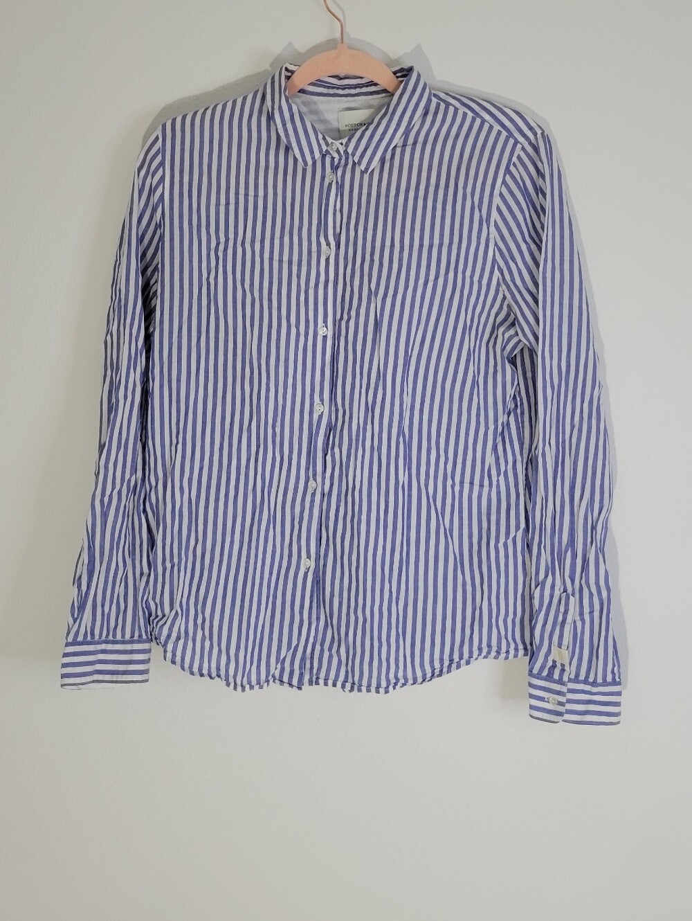 Scotch & Soda Women Size L Blue and White Vertical Stripe Shirt